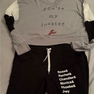 Friends cropped sweat shirt and jogging pants